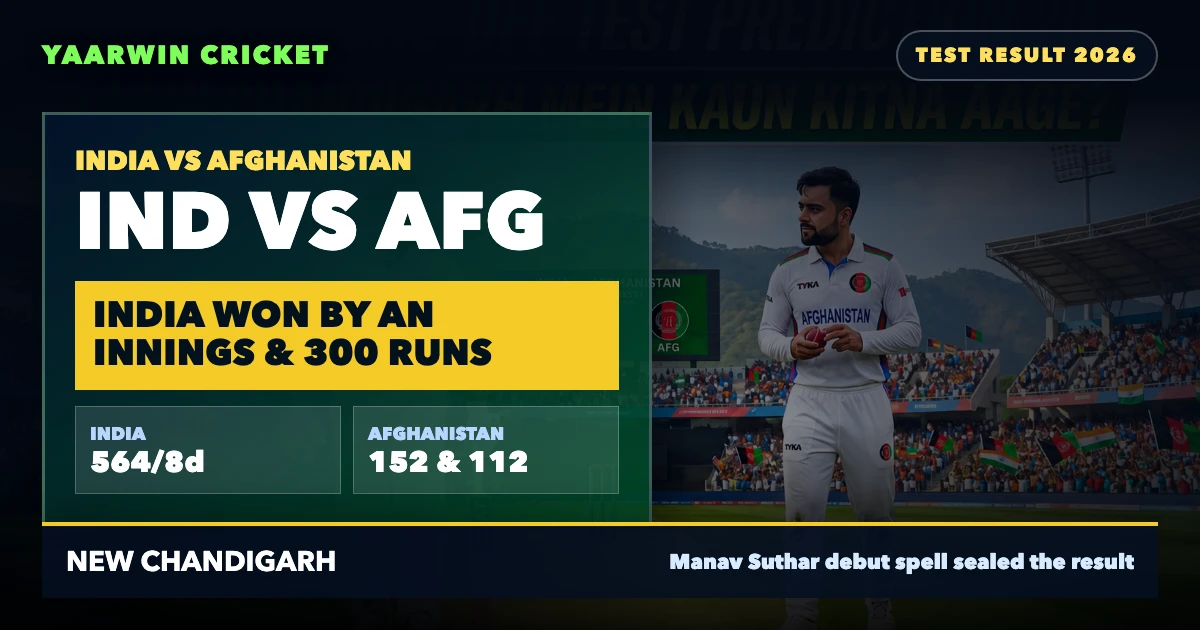 IND vs AFG one-off Test result recap 2026 for Best Online Betting India readers